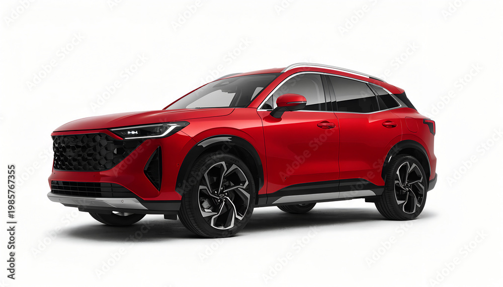 Obraz premium A vibrant red kia ev9 electric suv is showcased in a studio setting