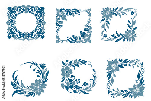 Decorative Ornamental Frame Collection with Floral Vintage Borders and Elegant Flourishes for Certificates and Invitation Design