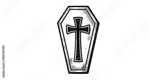 coffin vector, funeral coffin, cross coffin, burial casket, death symbol, grave icon, mourning symbol, christian cross, funeral icon, black white, coffin illustration, religious symbol, cemetery icon,