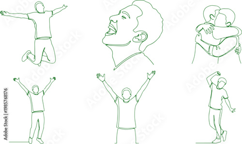 Expressions of triumph, joy, and emotional connections through body language illustrations