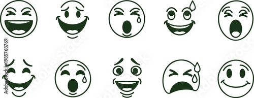 A collection of ten diverse emoticons depicting various human emotions and reactions