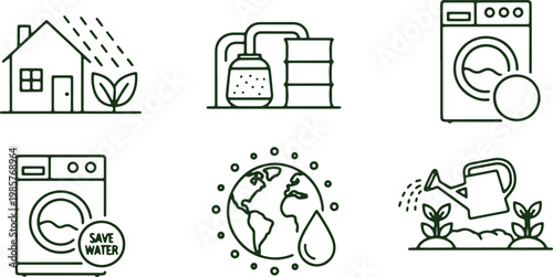 Illustrations promoting water conservation and sustainable living practices