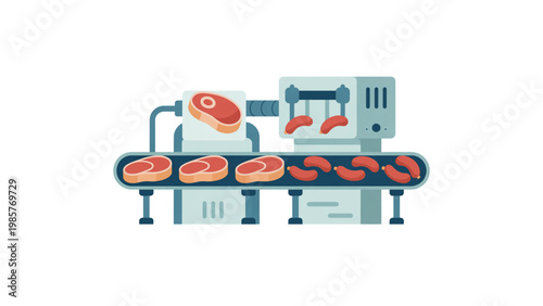 Meat processing on an automated assembly line with conveyor belts Vector