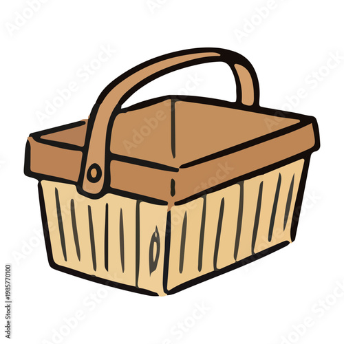 Hand Drawn Empty Wicker Basket Illustration with Handle