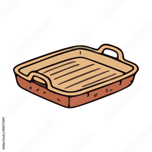 Hand drawn clay cooking tray on white background
