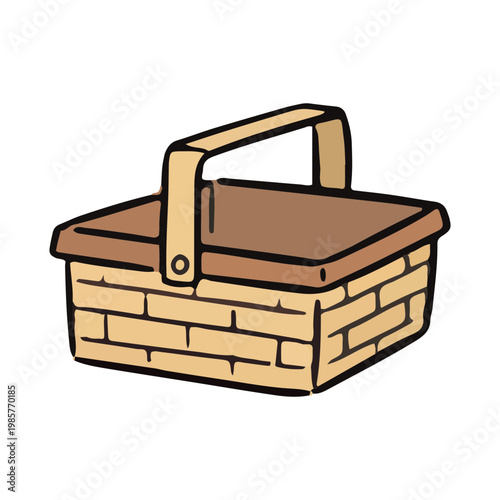 Hand-drawn wicker picnic basket illustration isolated on white