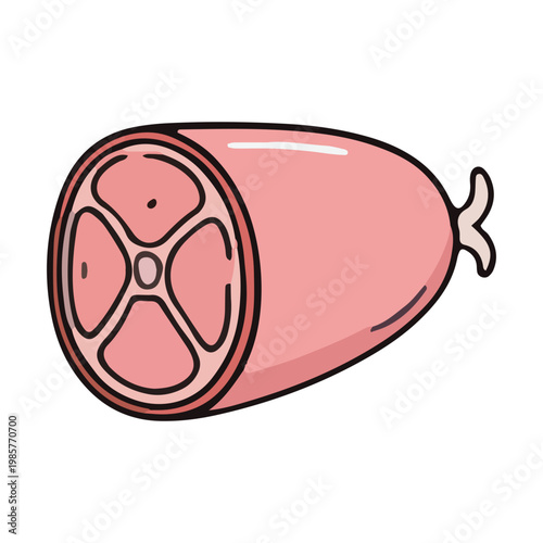Cartoon Ham Illustration Isolated on White Background