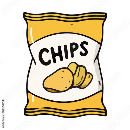 Yellow Potato Chip Bag Hand Drawn Illustration