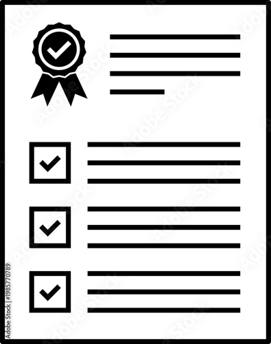 Certificate icon set. Documents and analyst checklists, check mark tick. Management, strategic planning. Vector illustration.