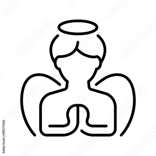 Angel wings icon. Religion and angel line symbol. Black and white.