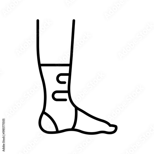 Ankle bandage icon. Healthcare and traumatology line symbol. Black and white.