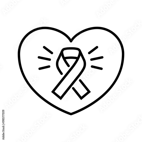 Aids ribbon icon. Healthcare and disease awareness line symbol. Black and white.