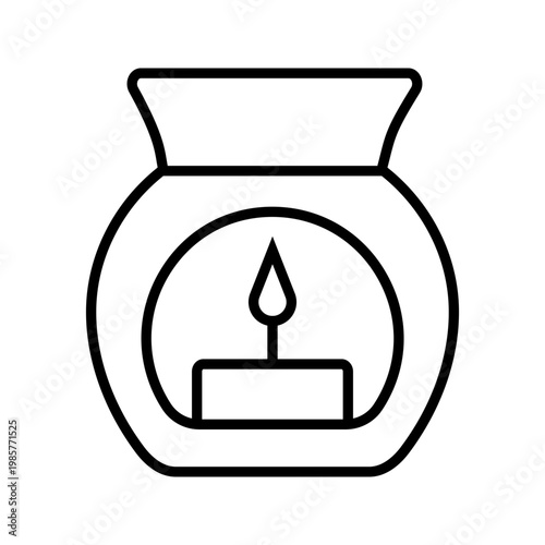 Aromatherapy oil burner icon. Healthcare and aromatherapy line symbol. Black and white.