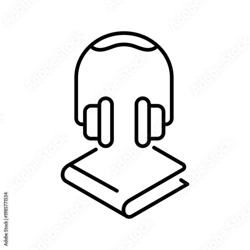 Audio book icon. Education and audiobook line symbol. Black and white.