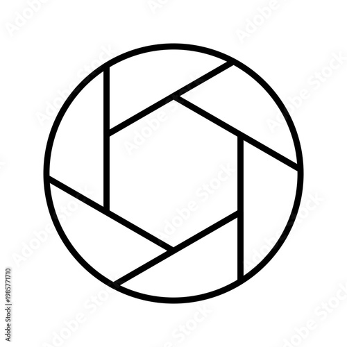Camera aperture icon. Media and camera equipment line symbol. Black and white.