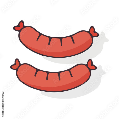 Two Grilled Sausages Cartoon Illustration