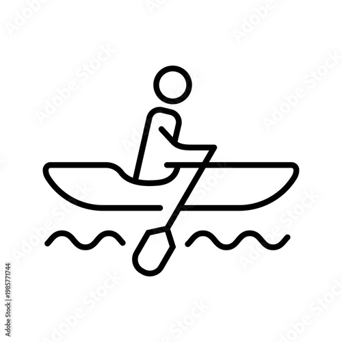 Canoe paddle icon. Sports and canoeing line symbol. Black and white.