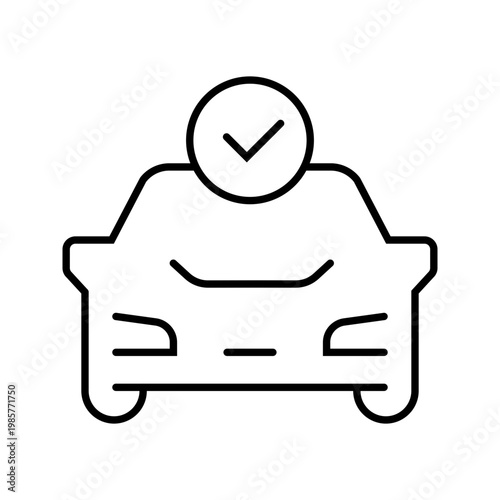 Car approval icon. Transport and vehicle verification line symbol. Black and white.