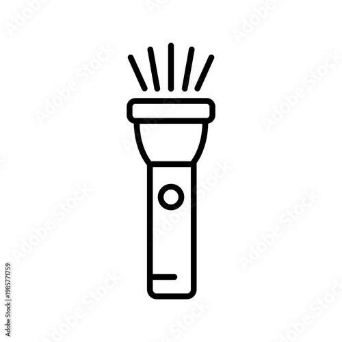 Camping flashlight icon. Travel and camping line symbol. Black and white.