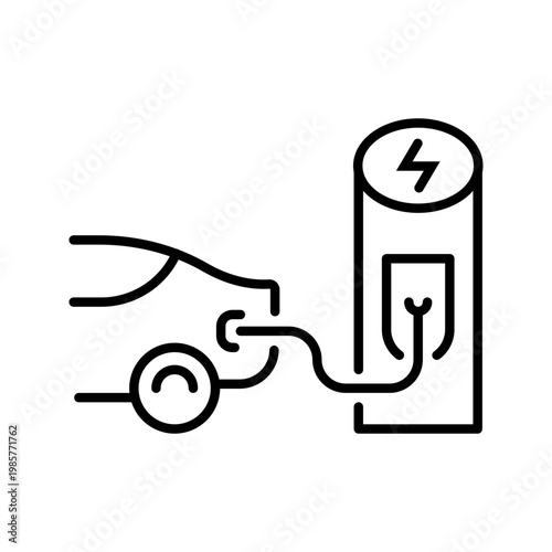 Car charger icon. Transport and charging station line symbol. Black and white.