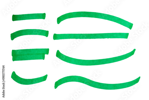 Green Highlighter Brush Stroke Set PNG Transparent Background, Hand Drawn Marker Lines Collection Isolated Design Elements