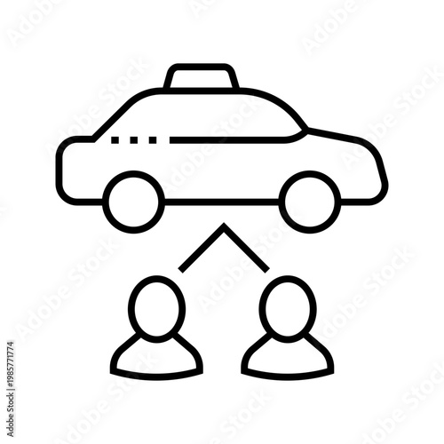 Car sharing icon. Transport and ride sharing line symbol. Black and white.