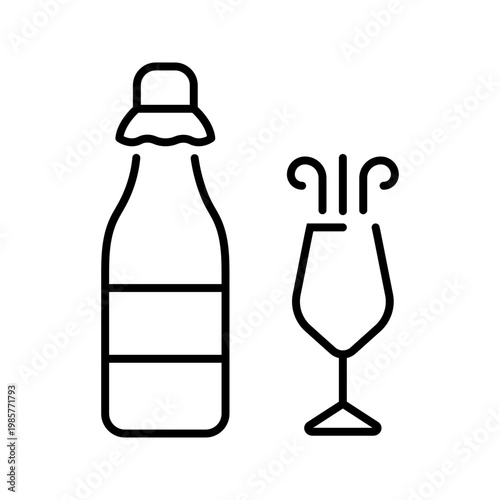 Champagne glass icon. Food and alcohol line symbol. Black and white.