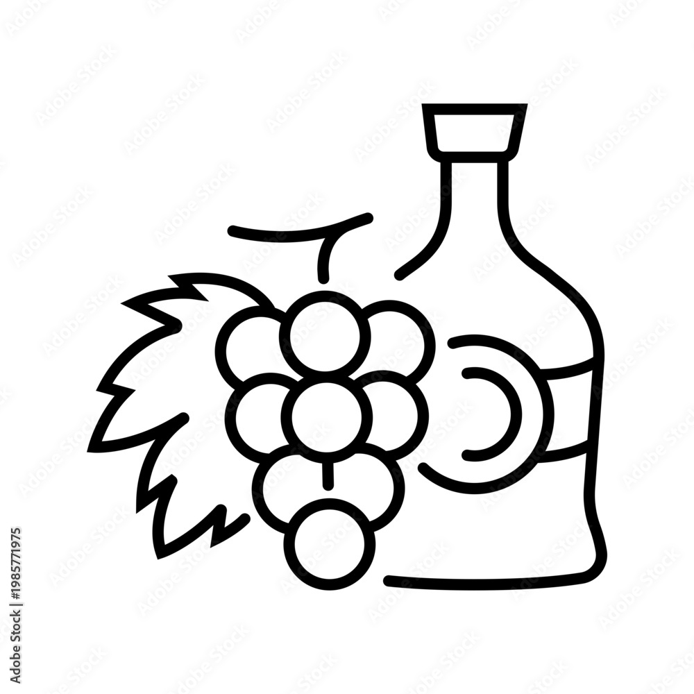 Naklejka premium Cognac bottle icon. Food and spirits line symbol. Black and white.
