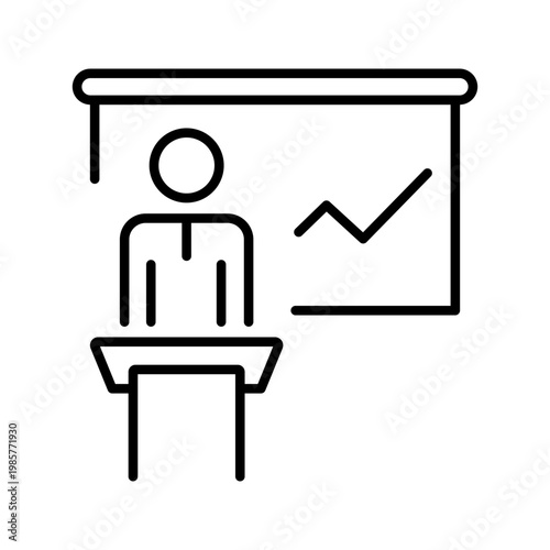 Conference presentation icon. Business and presentations line symbol. Black and white.