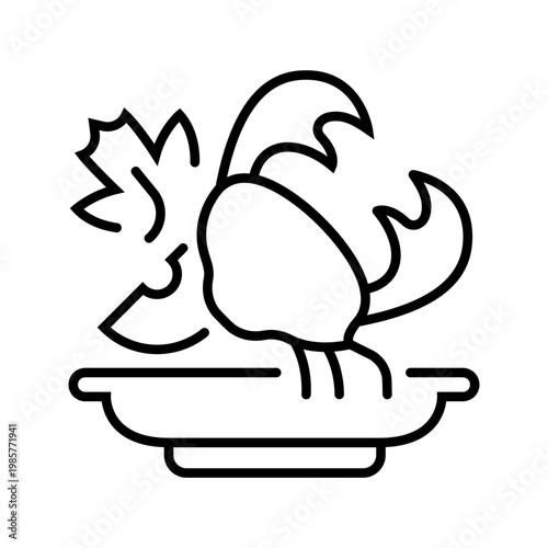 Crab meat icon. Food and seafood line symbol. Black and white.