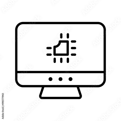 Computer monitor icon. Technology and computer hardware line symbol. Black and white.