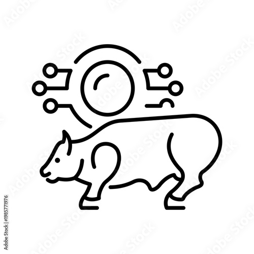 Crypto bull icon. Business and cryptocurrency line symbol. Black and white.