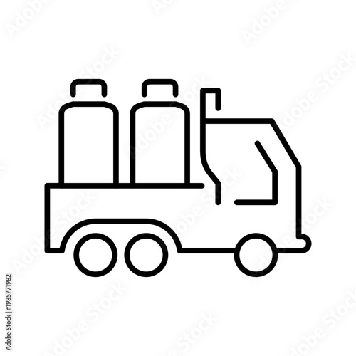 Construction truck icon. Industry and construction vehicle line symbol. Black and white.