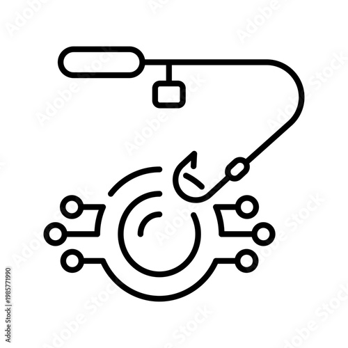 Crypto phishing icon. Technology and cybersecurity line symbol. Black and white.