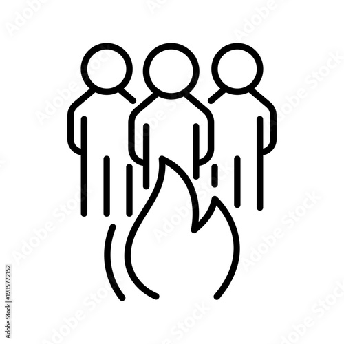 Fire show icon. Entertainment and fire performance line symbol. Black and white.