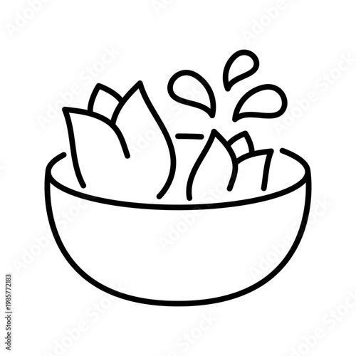 Flower bowl icon. Lifestyle and floral arrangement line symbol. Black and white.
