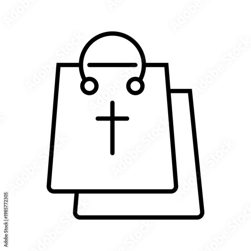 Halloween shopping bag icon. Business and holiday shopping line symbol. Black and white.