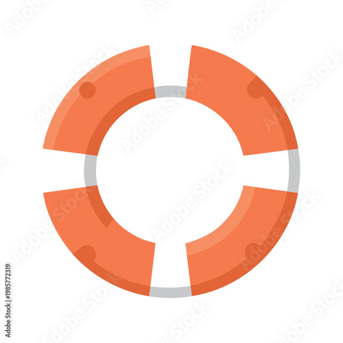 Orange life preserver with white bands lies on a white background and it is generally used to save people who are drowning.