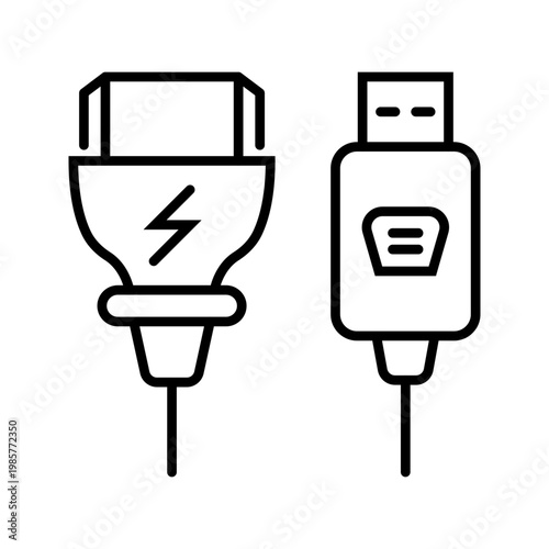 Hdmi cable icon. Technology and cables line symbol. Black and white.