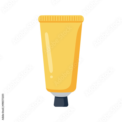 The illustration shows a yellow tube with a dark gray cap, which can contain cream, gel, or lotion and it is used for dispensing the product.
