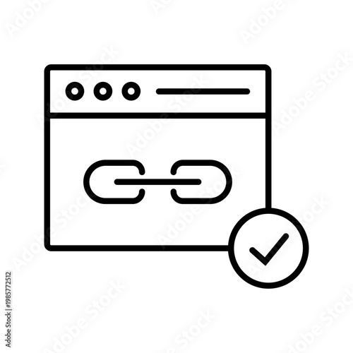 Link verification icon. Technology and cybersecurity line symbol. Black and white.
