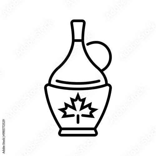 Maple syrup bottle icon. Food and sweetener line symbol. Black and white.