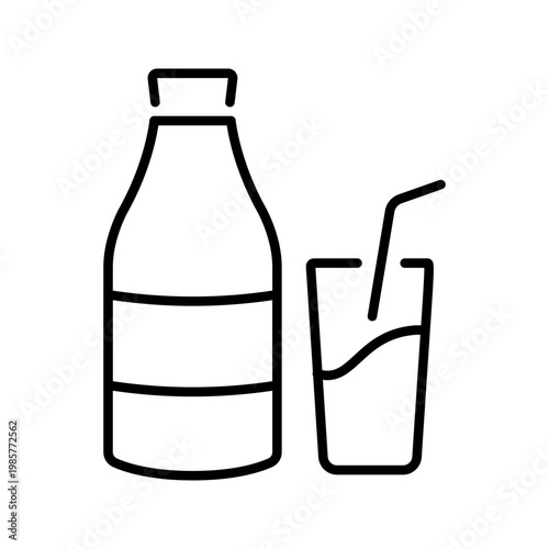 Milk bottle icon. Food and dairy line symbol. Black and white.