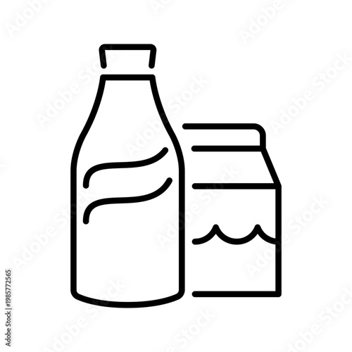Milk packaging icon. Food and dairy line symbol. Black and white.