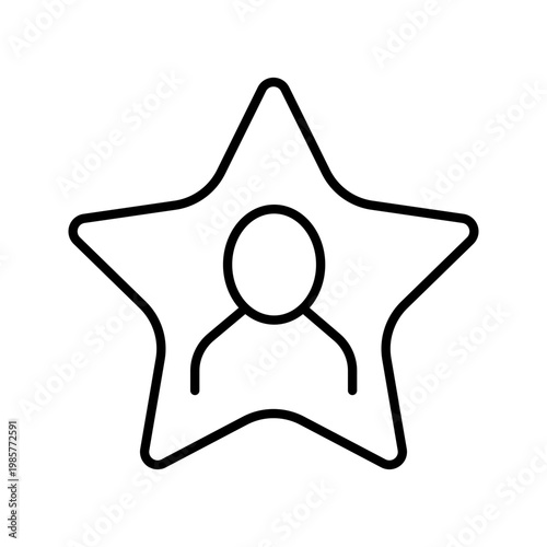 Movie star icon. Entertainment and celebrity line symbol. Black and white.