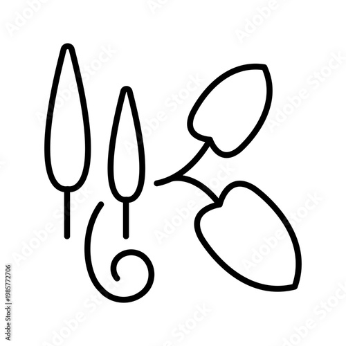 Plantain herb icon. Nature and herbs line symbol. Black and white.