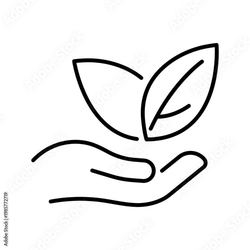 Plant care icon. Environment and sustainability line symbol. Black and white.