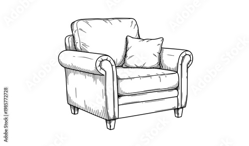 Hand drawn armchair black and white sketch vector illustration isolated on white background