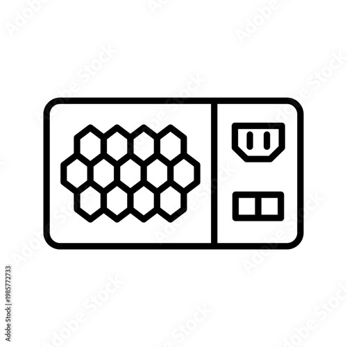 Power supply icon. Industry and computer hardware line symbol. Black and white.