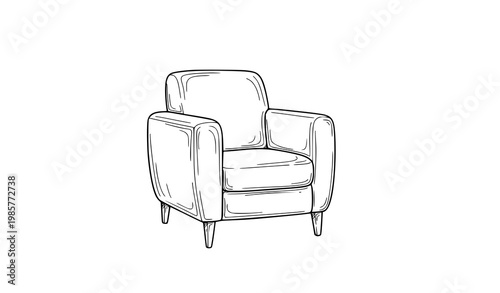 Minimalist armchair black and white line art vector design on white background
